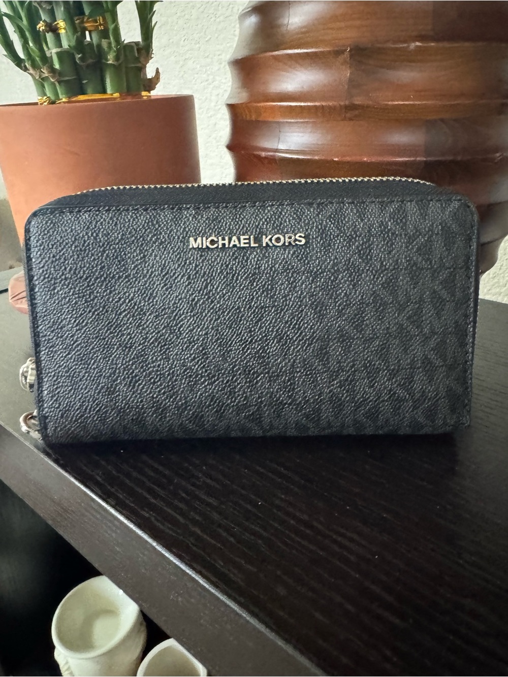 Michael Kors Black Textured Zip-Around Wallet